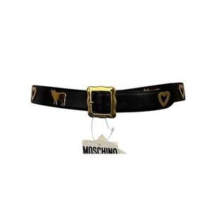 moschino redwall leather belt italy gold tone cows hearts Size 44 US Large New